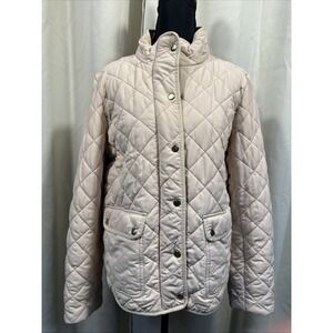 J Crew Quilted Jacket Tan Cream Size Large Hold‎ Me Down Zip Up Pockets Lined